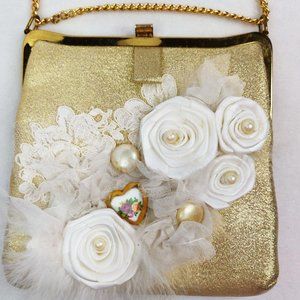 Vintage 1960s Gold Embellished Purse Evening Bag